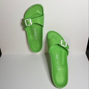 Birkenstock Lime Green Buckle Slides